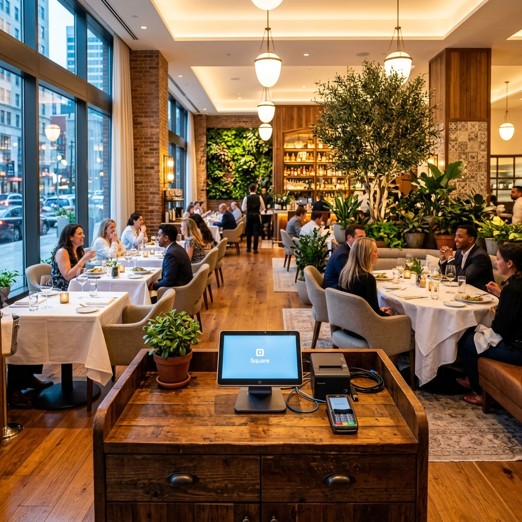 Vibrant Restaurant Interior and POS touch screen